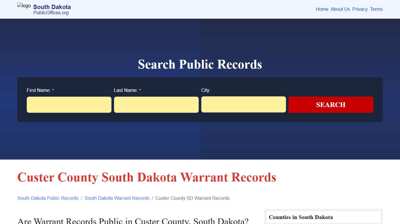 Custer County, SD Warrant Records Search – PublicOffices.org